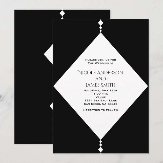 Black & White Diamonds Chic Wedding Invitations (Front/Back)