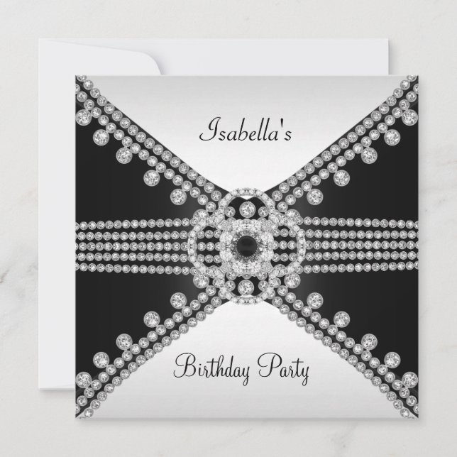 Black White Diamonds Jewels Birthday Party Invitation (Front)