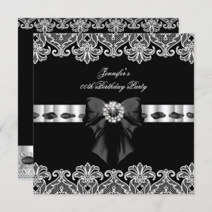 Black White Diamonds Lace Birthday Party 2 Invitation