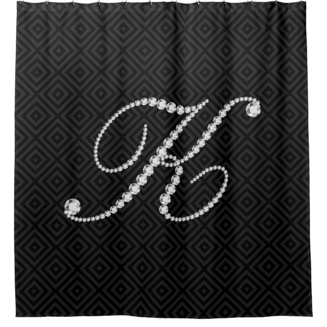 Black & White Diamonds Letter K Monogram Shower Curtain (Front)