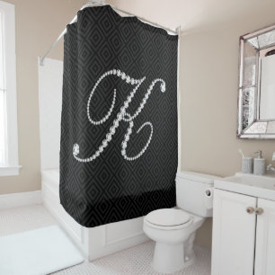 Black & White Diamonds Letter K Monogram Shower Curtain
