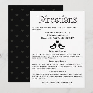 Black & White Directions, Details Lovebirds Hearts Invitation