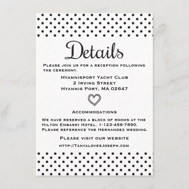 Black & White Directions Details Polka Dots Enclosure Card (Front)