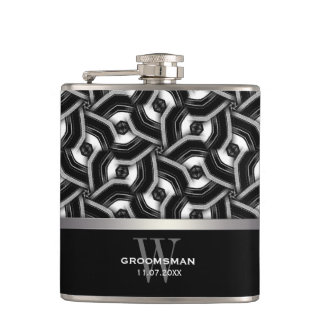 Black White Disc Pattern Groomsmen Gift Hip Fla Flask
