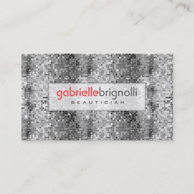 Black & White Disco Ball Glitter Business Card (Front)