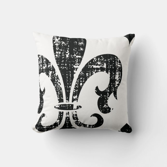 Black white distressed fleurdelis pillow (Front)