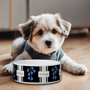 Black & White Dog Bowl With Bluebells & Text
