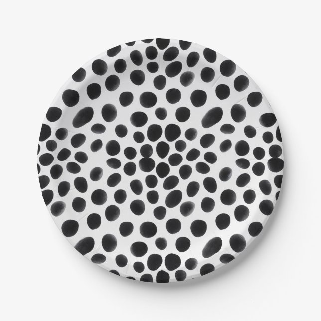 Black & White Dog Dalmatian Animal Print Dots   Paper Plate (Front)