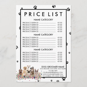 Black White Dog Groomer Price List Menu