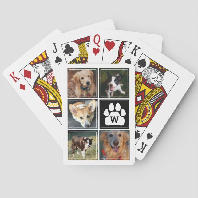 Black White Dog Paw Pet Photo Collage Playing Cards (Back)