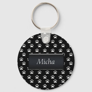 Black & White Dog Paws Monogram Key Ring