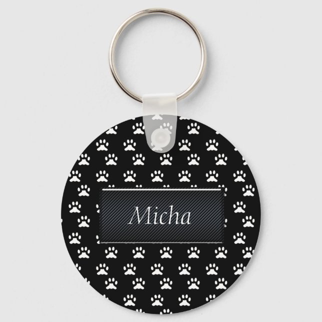 Black & White Dog Paws Monogram Key Ring (Front)