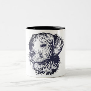 Black & White Dog Sketch Two-Tone Coffee Mug