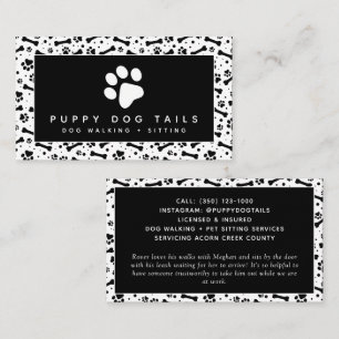 Black White Dog Walker Pet Sitter Business Card