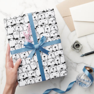 Black & White Dogs Pile Wrapping Paper