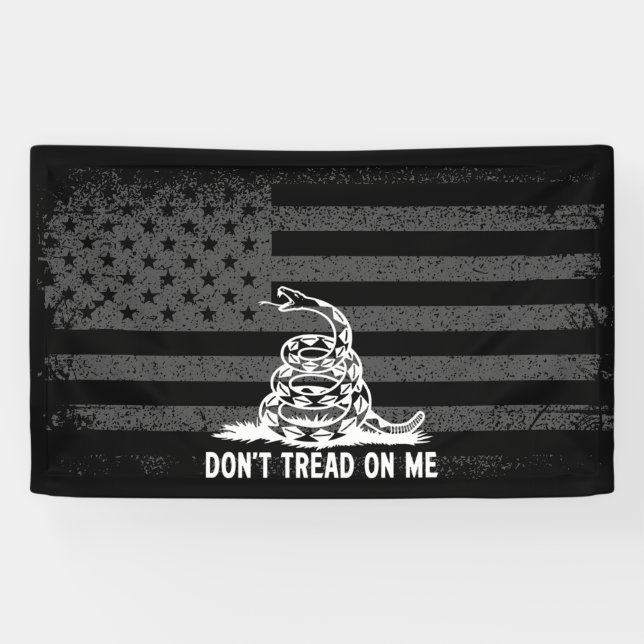 Black & White Don't Tread On Me American Flag Banner (Horizontal)