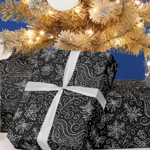 Black & White Doodle Christmas Sleigh Pattern Wrapping Paper