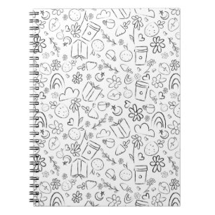 Black & White Doodle Cute Things Seamless Pattern Notebook