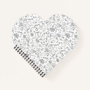 Black & White Doodle Cute Things Seamless Pattern Notebook
