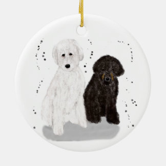 Black & White Doodle Dogs Ceramic Tree Decoration