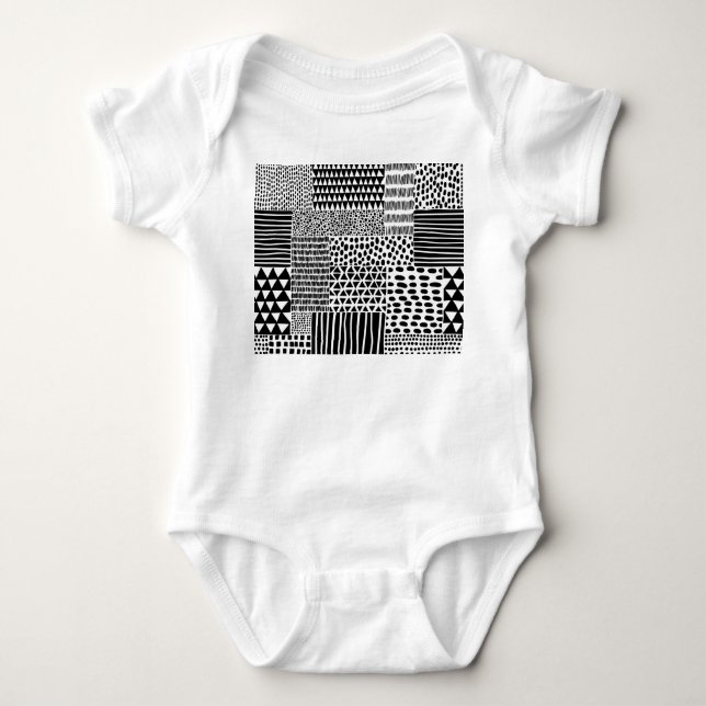 Black White Doodle: Ethnic Seamless Baby Bodysuit (Front)