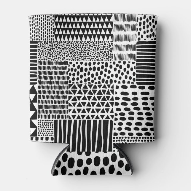 Black White Doodle: Ethnic Seamless Can Cooler (Front)