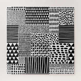 Black White Doodle: Ethnic Seamless Jigsaw Puzzle