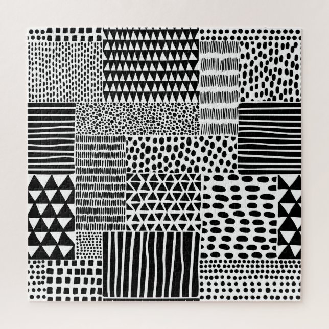 Black White Doodle: Ethnic Seamless Jigsaw Puzzle (Vertical)