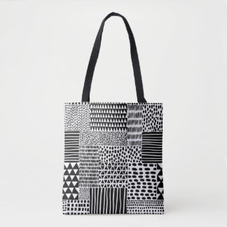 Black White Doodle: Ethnic Seamless Tote Bag