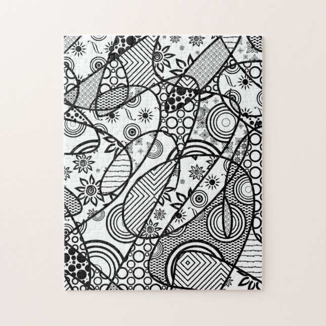 Black & White Doodle Pattern Patchwork 01 Jigsaw Puzzle (Vertical)