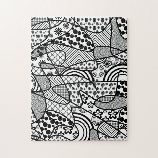 Black & White Doodle Pattern Patchwork 02 Jigsaw Puzzle (Vertical)