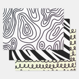 Black White doodle pattern wrapping paper sheet