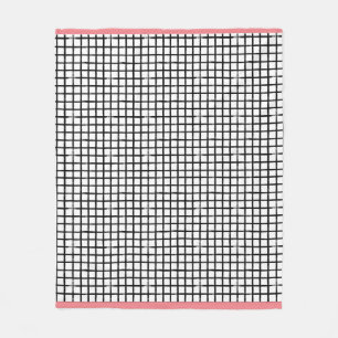 Black & White Doodle Plaid Pattern  Fleece Blanket