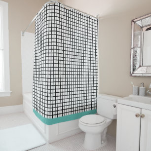 Black & White Doodle Plaid Pattern Shower Curtain