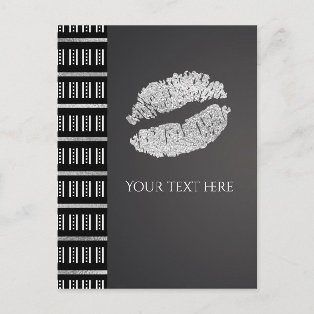 Black White Dot & Faux Silver Shimmer Lips Event Postcard (Front)