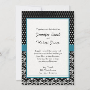 Black White Dots and Damask Wedding Invitation