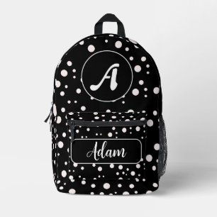 Black & White Dots - Best Monogram & Initial Name Printed Backpack