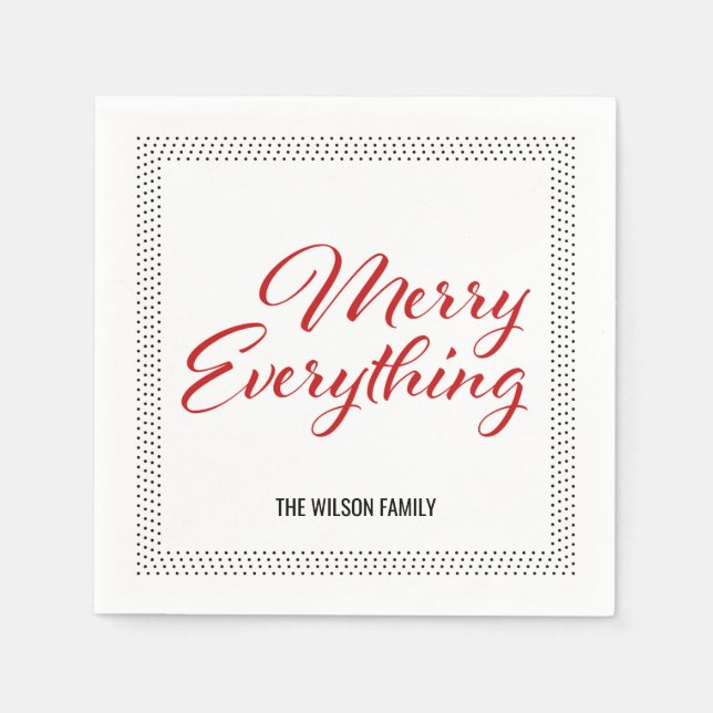 Black White Dots Border Merry Everything Napkin (Front)