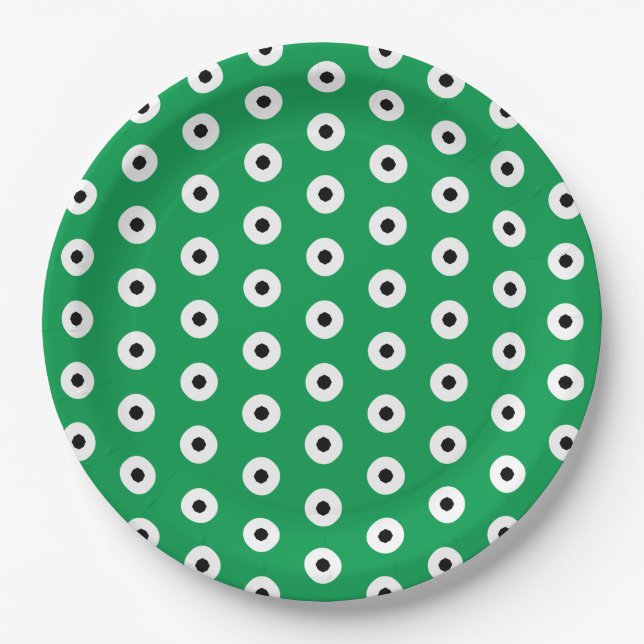 Black/White Dots on Irish Green Background Paper Plate (Front)