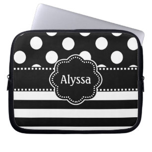 Black White Dots Stripe Personalised Laptop Sleeve