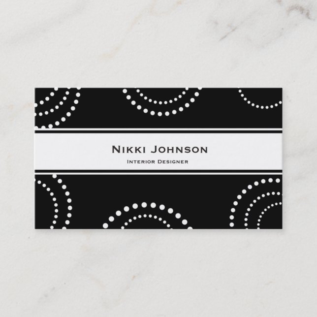 Black & White Dotted Circles Modern Business Card (Front)