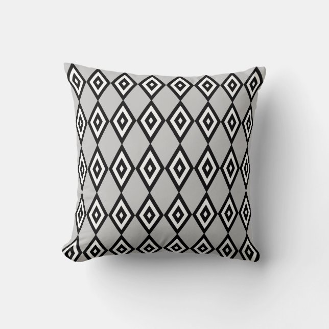 Black & White Double Diamond Pattern on Light Grey Cushion (Front)