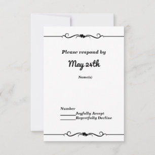 Black & White Double Hearts Wedding RSVP Invitation