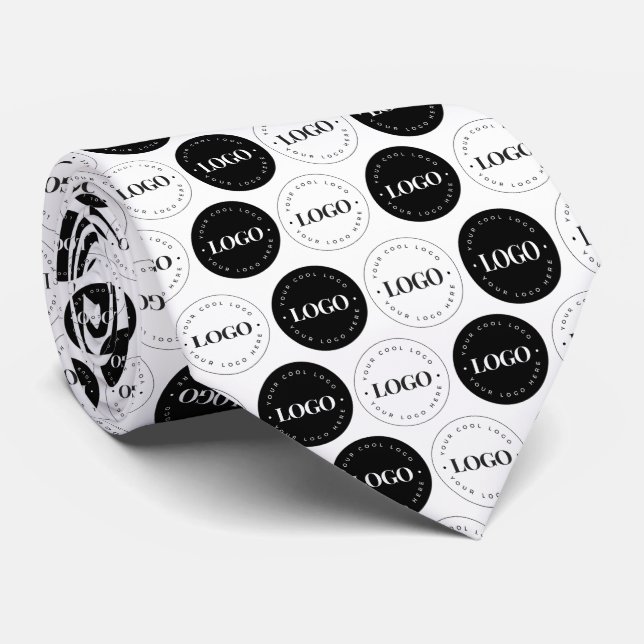 Black & White Double Logo Business Professional Tie (Rolled)