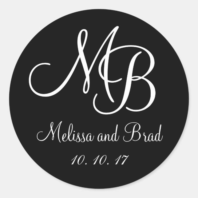Black White Double Monograms Wedding Favour Sticke Classic Round Sticker (Front)