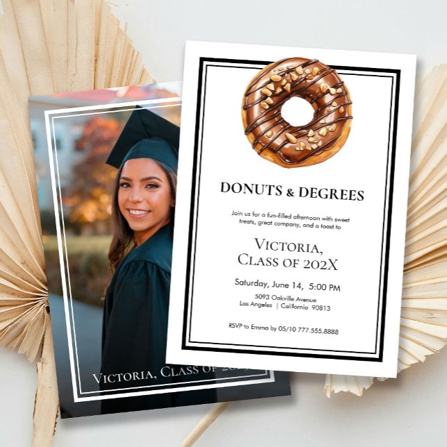 Black & White Doughnuts and Degree Photo Graduatio Invitation (Creator Uploaded)
