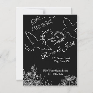 Black White Dove Save the Date Magnetic Card