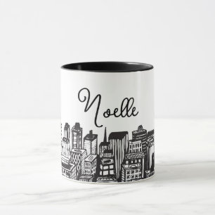 Black & White Downtown City, Skyscrapers, Name Mug
