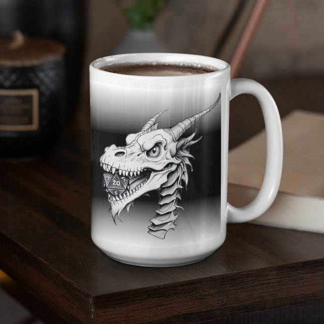 Black & White Dragon Skull D20 Dice Board Gamer  Coffee Mug (Creator Uploaded)