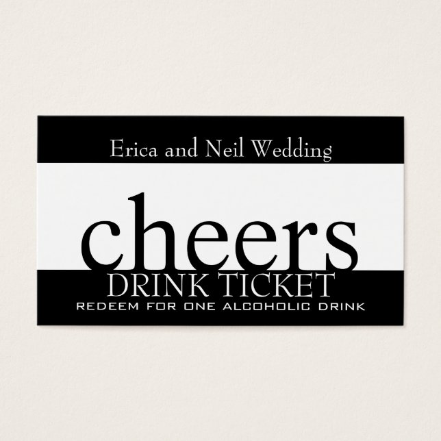 Black White Drink Ticket for Wedding Receptions (Front)